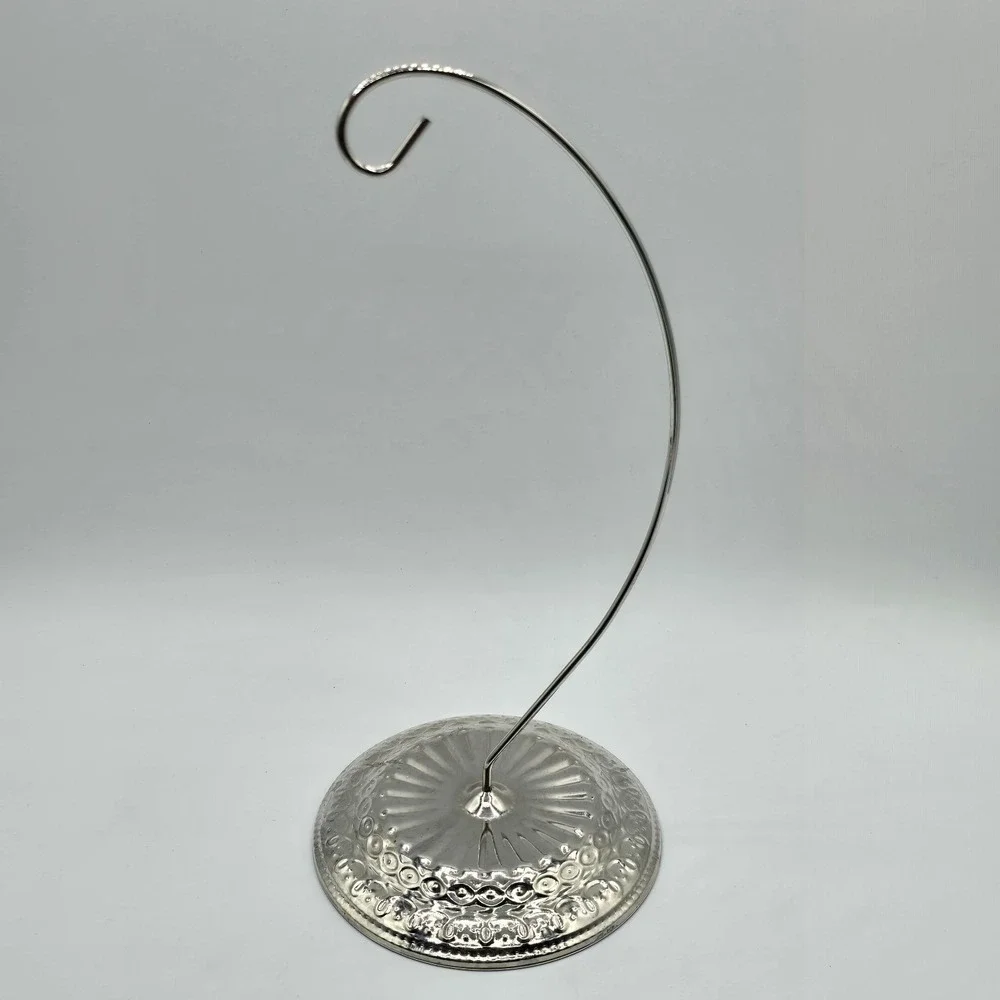 Single Christmas Ornament Holder Stand Silver Color‎ Tone Weighted Ornate Base
